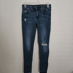 Old Navy Women's Dark Blue Distressed Skinny Jeans